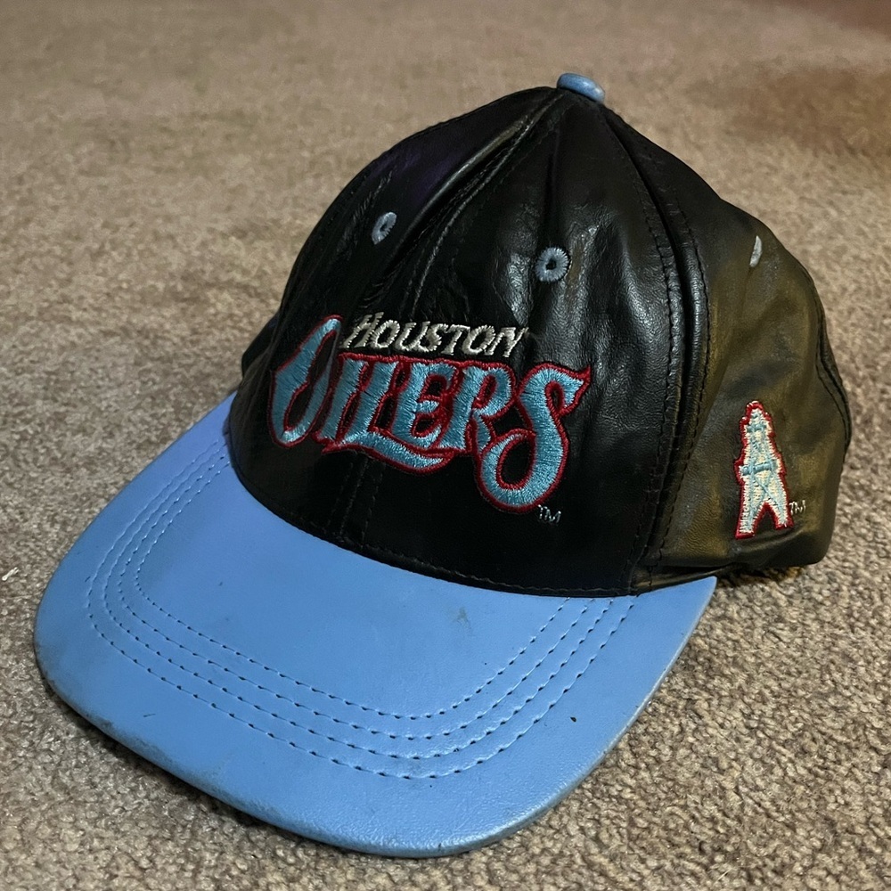 VTG 90’s Houston Oilers Leather SnapBack Cap - Picture 2 of 5